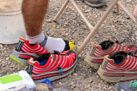 Changing footwear at Big Mountain aide station